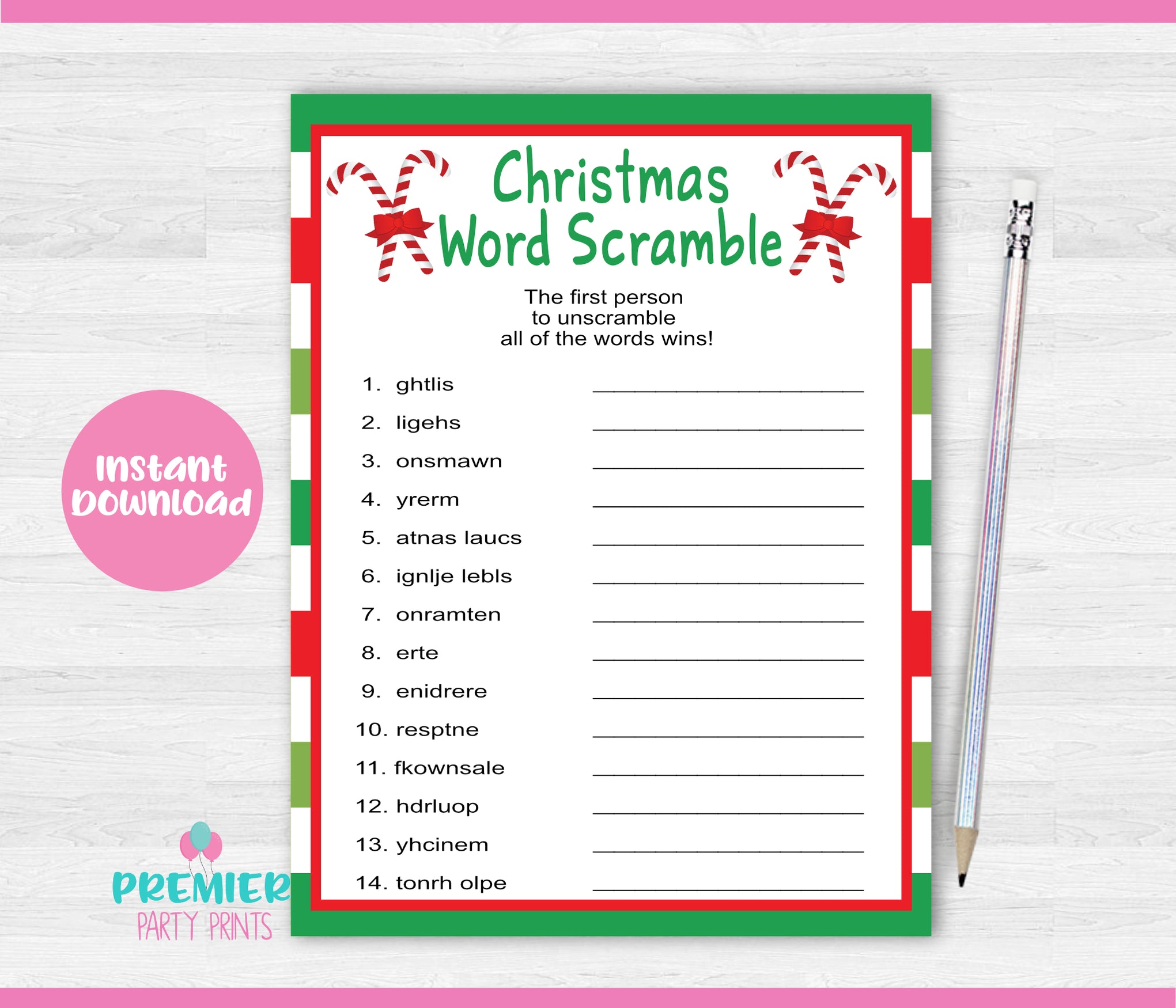 Instant Download Christmas Word Scramble Game-CG001 — Premier Party Prints