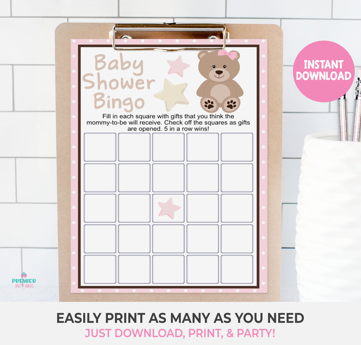 Instant Download Pink Teddy Bear Baby Shower Bingo Game-BS036 — Premier ...