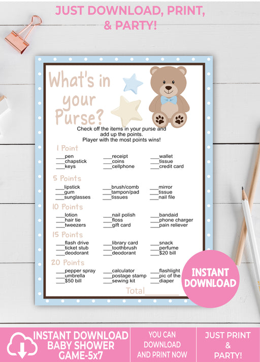 Teddy Bear Baby Shower Game Word Search Game Cards Instant