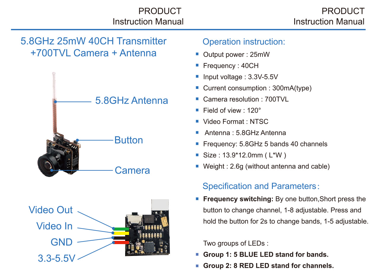 SKYTEM HCF9 5.8G 48chトランスミッター700tv FPV Carmera 25mw OSD for Racing Drone