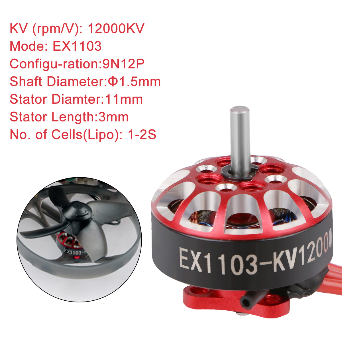 4pcs Happymodel EX1103 7000KV 8000KV 1.5mm 2-3s/EX1103 12000KV 1.5mm 1-2S Micro Drone Motor