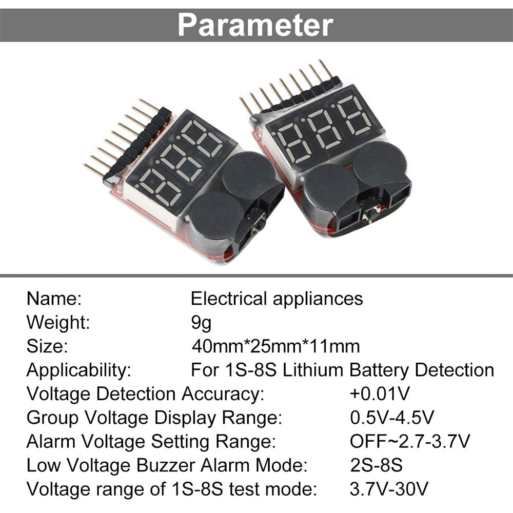 4pcs 1s-8s リポバッテリーテスター、LED付きRCリポバッテリー低電圧アラームブザーインジケーターチェッカー