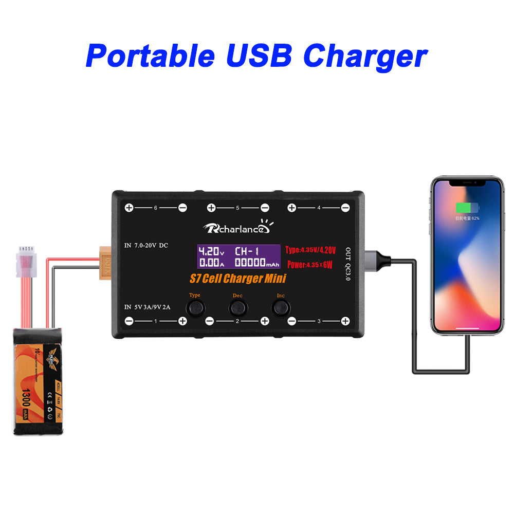 S7 CELL CHARGER MINI 1S バッテリー充電器 6x4.35W LiPO/LiHV バッテリー充電器 Micro MX mCPX 付き