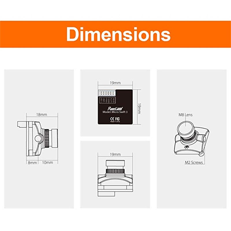 RunCam Micro Swift 3 V2 FPV カメラ 600TVL 2.1MM 4:3 スクリーン FOV160°M8 RC ドローン クアドコプター用レンズ