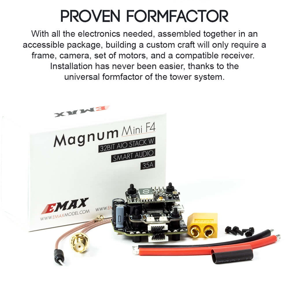 EMAX Mini Magnum 2 F4 35A Flytower 20*20mm 35A 2-6S BLHeli_32 4in1 ESC+F4 Flight Controller OSD+VTX