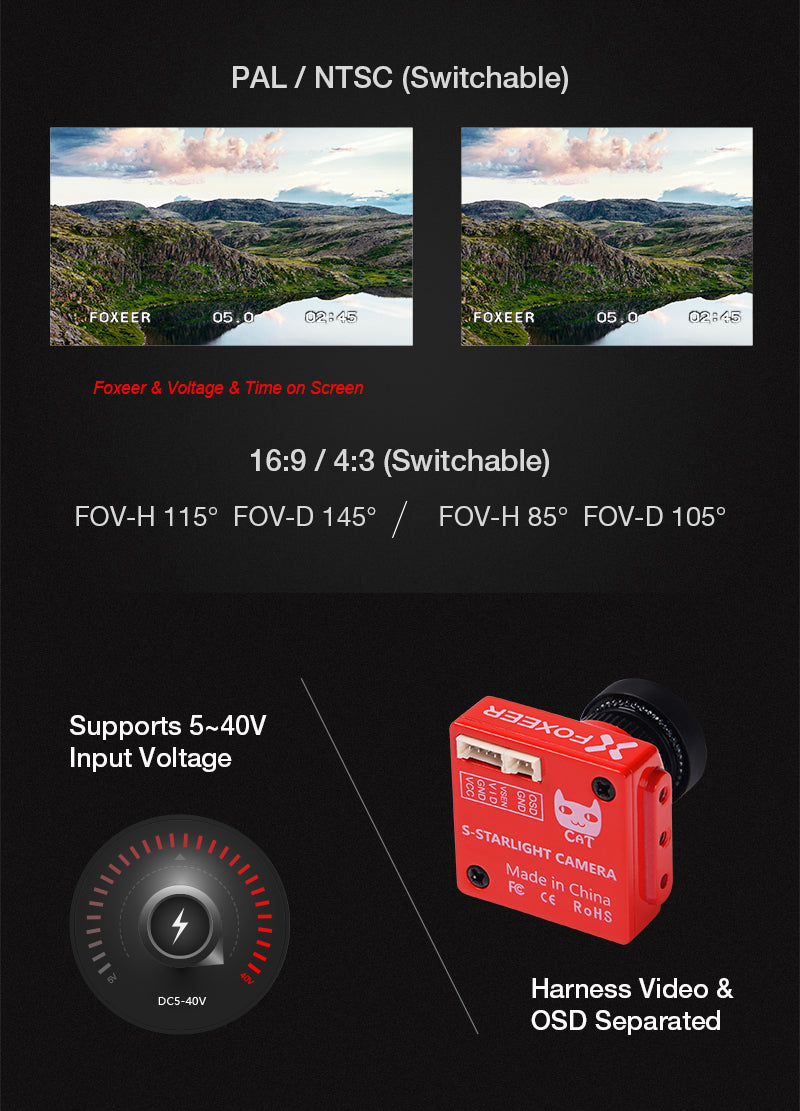 FOXEER CAT Professional NIGHT Fight FPV Camera SUPER Staight 2MP Sensor Ultra High Definitions