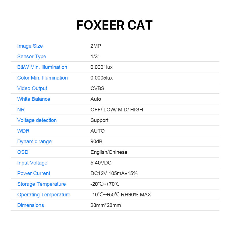 FOXEER CAT プロフェッショナル NIGHT Fight FPV カメラ SUPER Staight 2MP センサー 超高解像度