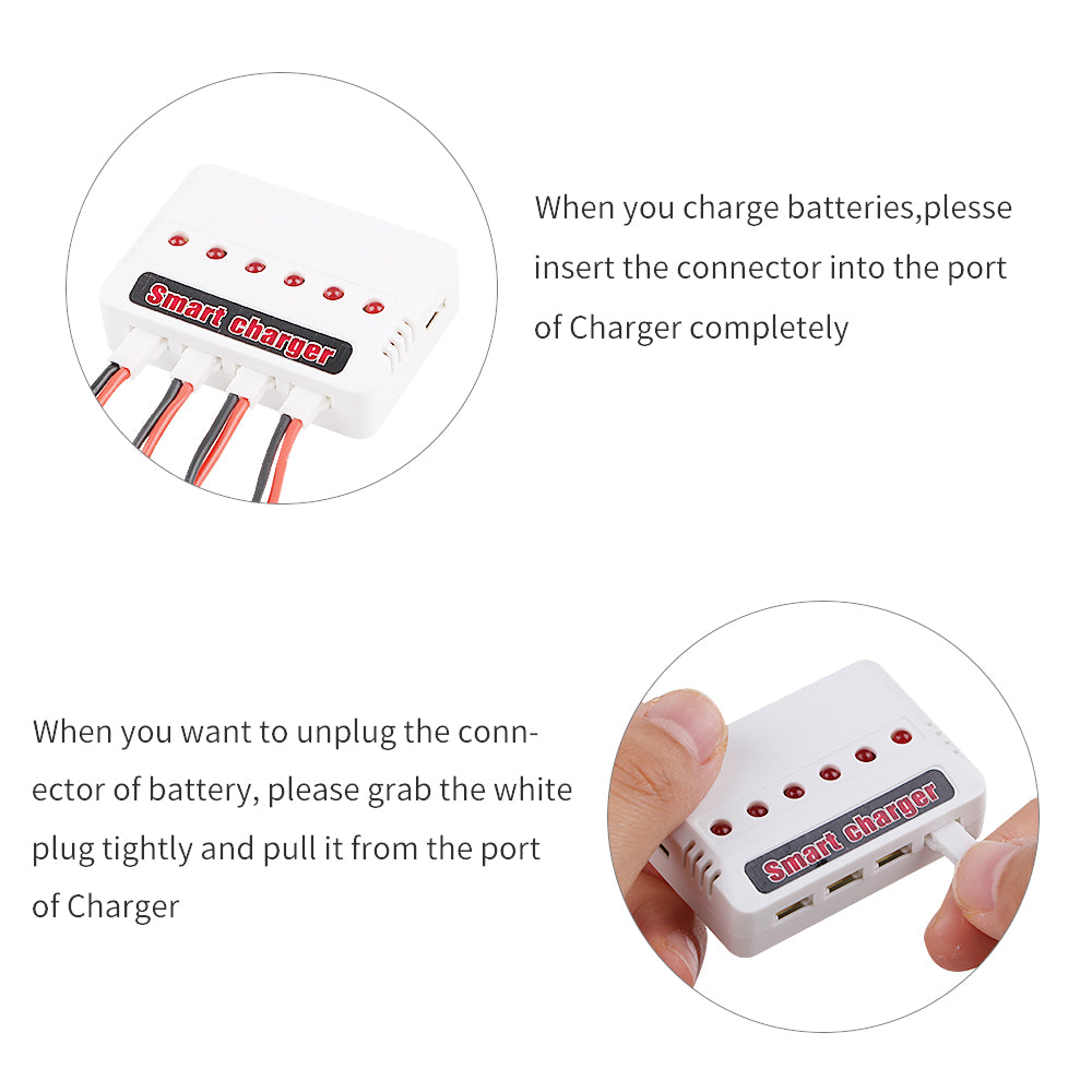 Crazopony 6pcs 1S 3.7V 750mAh Lipo Battery 30C with 6-in-1 Charger Intelligent Fast Charging