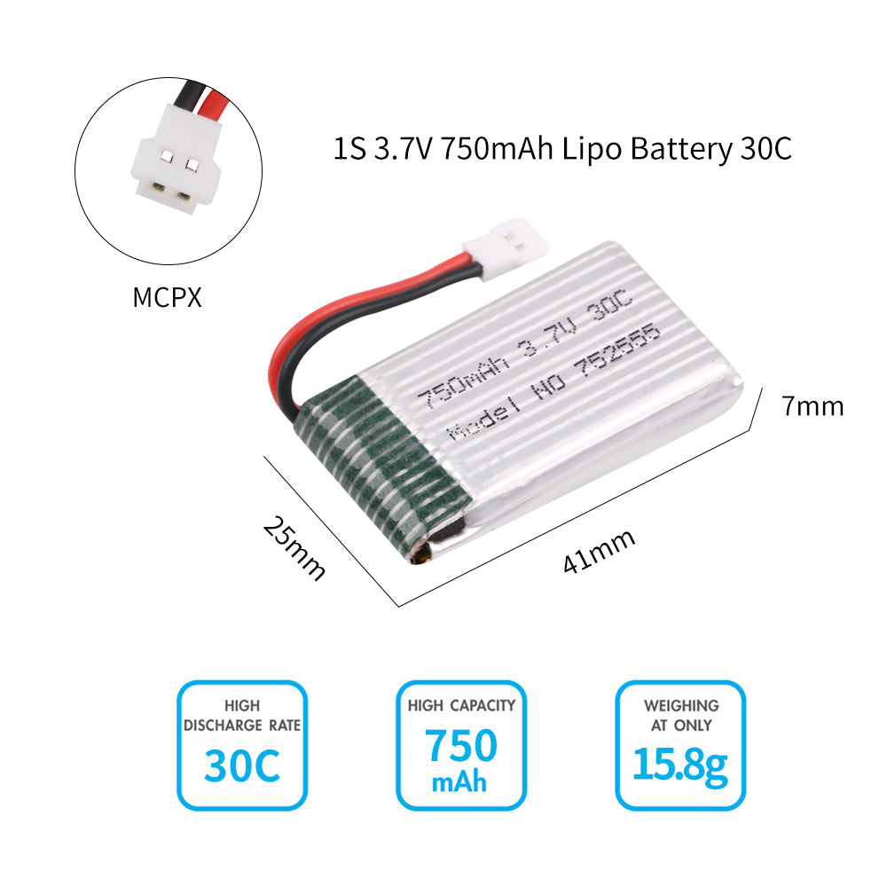 Crazopony 6pcs 1S 3.7V 750mAh Lipo バッテリー 30C 6-in-1 充電器付き インテリジェント高速充電