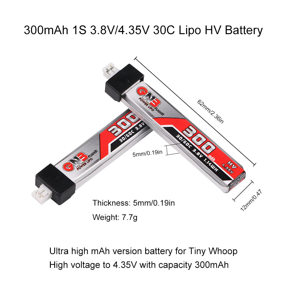 GNB 6pcs 300mAh 30C 1S LiPo バッテリー 3.8V/4.35V LiHv バッテリー JST-PH 2.0 コネクタ付き