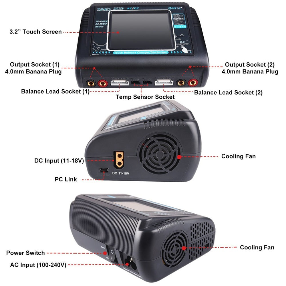 HTRC T240 LiPo Charger AC/DC 150W/240W Dual Balance Charger AC DC