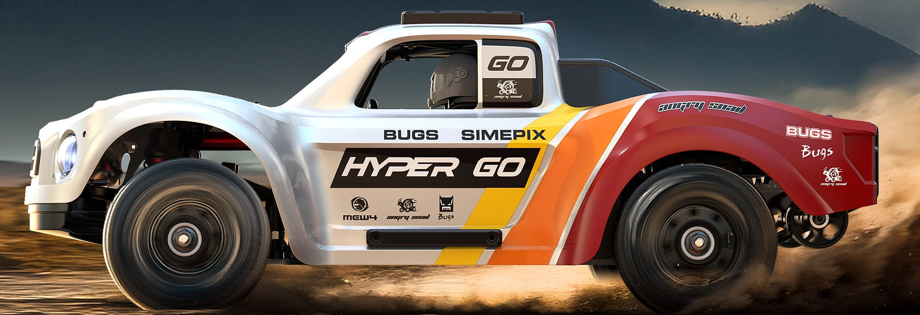 MJX Hyper Go 14211 RC truck on display with white-rimmed wheels