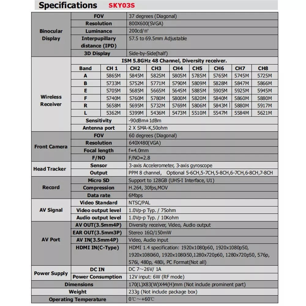 Skyzone SKY03O Oled /SKY03S 5.8GHz 48CH ダイバーシティ FPV ゴーグル