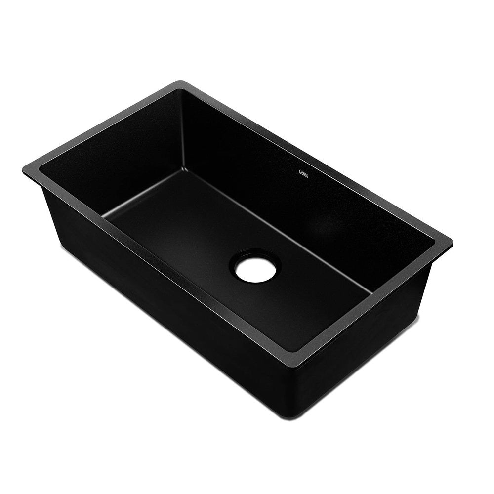 Cefito Stone Kitchen Sink 790X450MM Granite Under/Topmount Basin Bowl Laundry Black