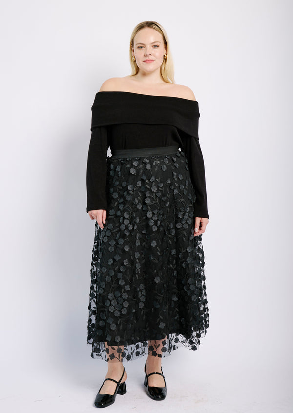 3D Flower Tulle Skirt in Black
