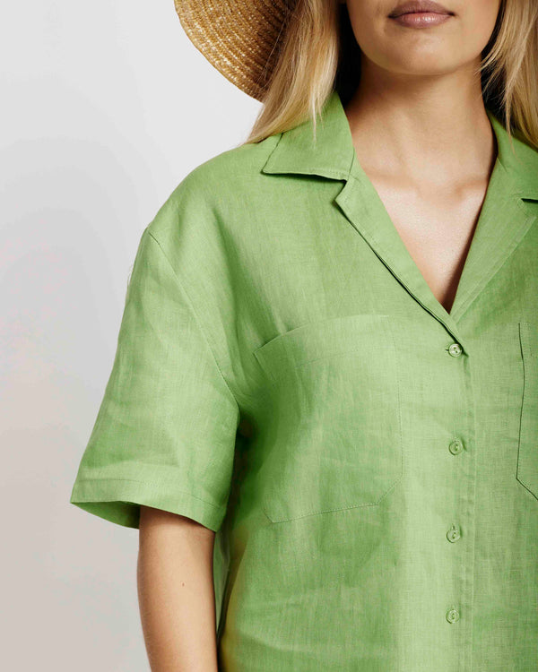 Revere Collar Linen Shirt in Avocado