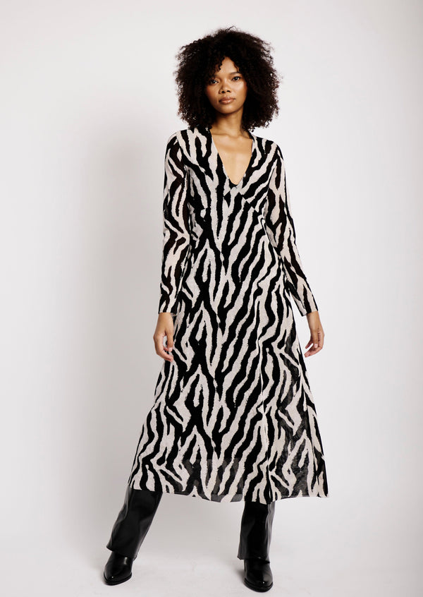Velvet Mesh Dress in Mono Zebra