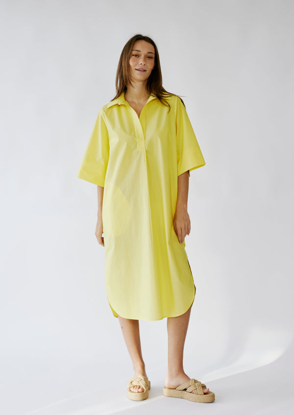 Cotton Tunic Shirt Dress in Yellow