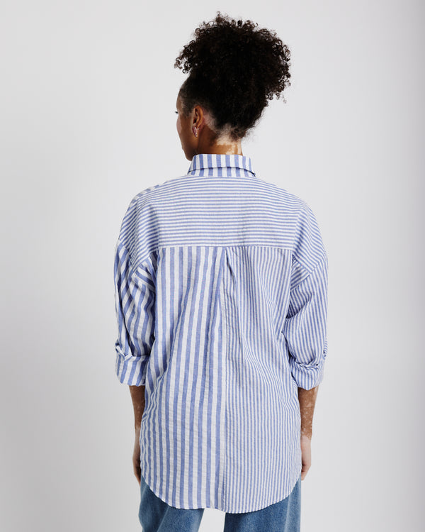 The Ultimate Oversized Shirt in Mixed Stripe in Blue