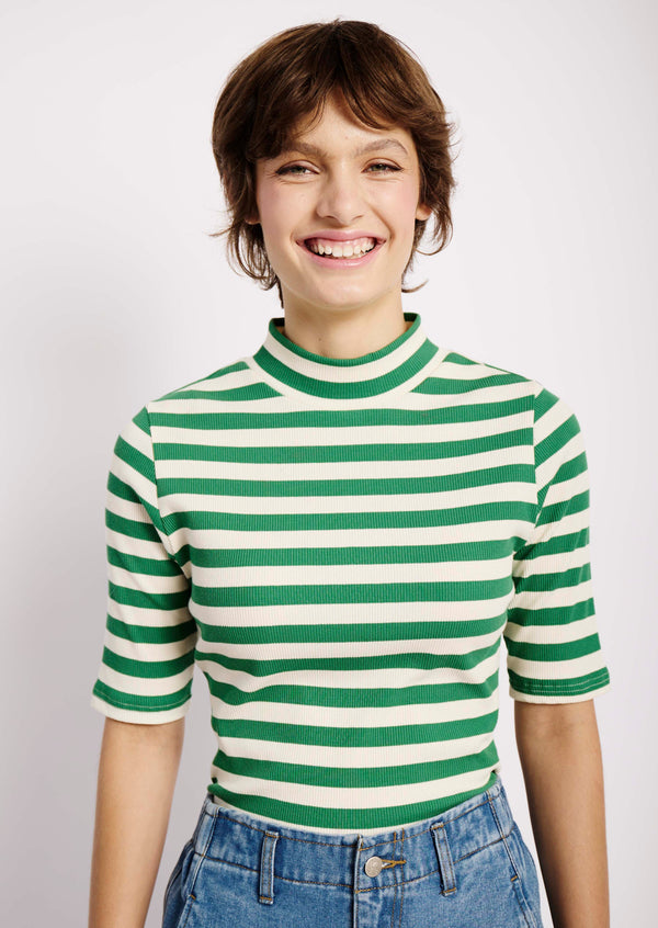 The Essential Polo Basic with Ballerina Sleeve in Green and Milk