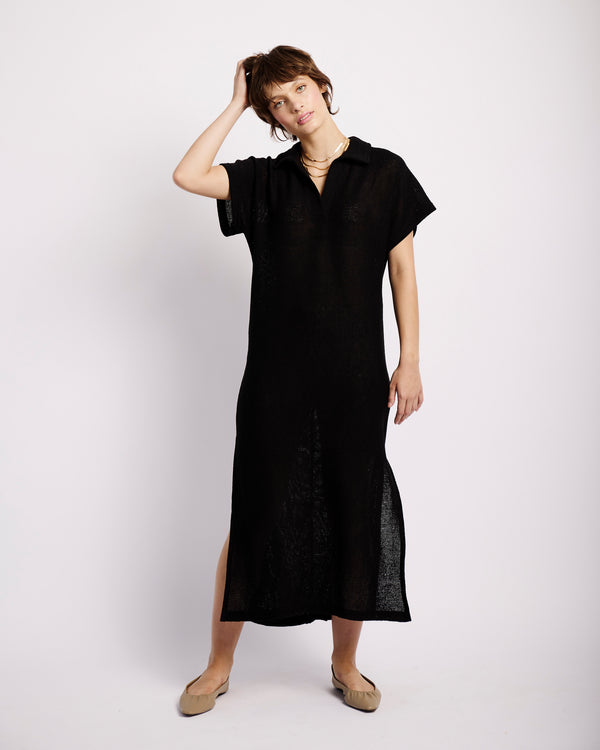Collared Maxi Knit Dress in Black