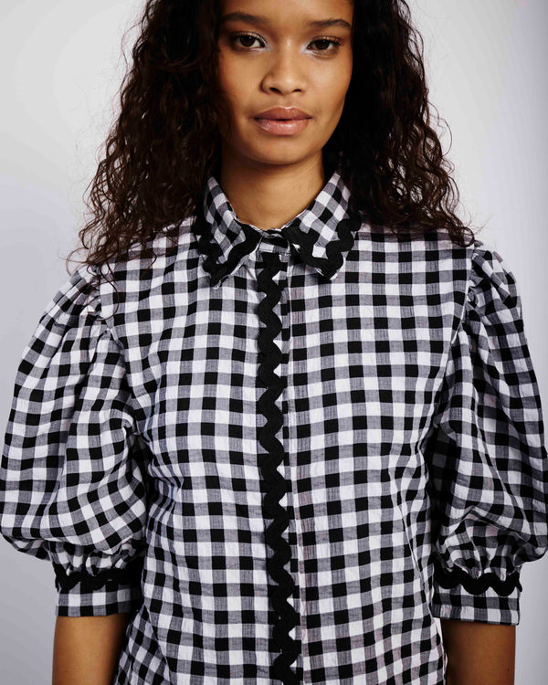 The Frankie Shirt with Ric Rac Detail in Black & White Gingham