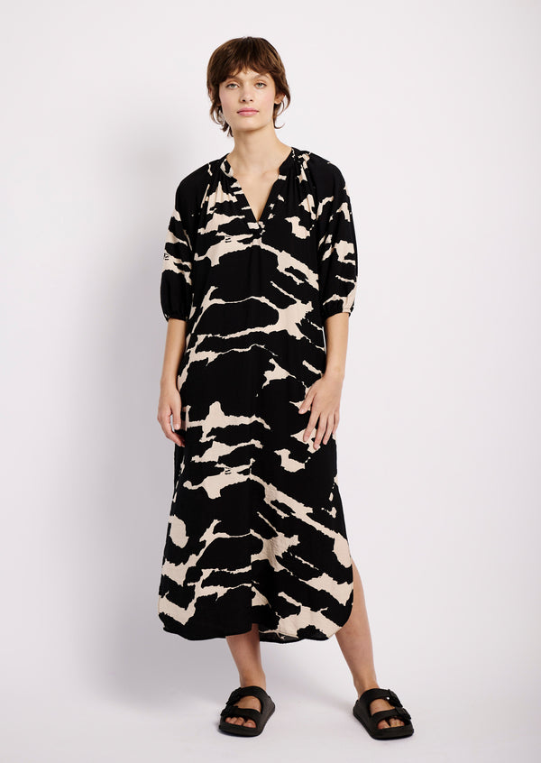 The Easy Tunic Dress in Black and Stone Animal