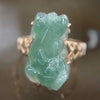 Type A Green Burmese Jade Jadeite Pixiu ring in 18k Rose Gold - 3.67g US Size 6.5