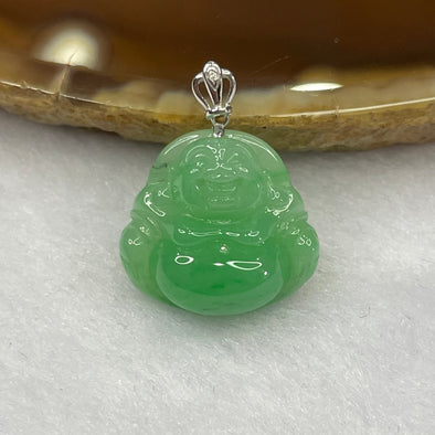 Type A Semi Icy Apple Green Jade Jadeite 18K Gold Clasp Milo Buddha - 2.77g 15.4 by 16.6 by 6.7mm