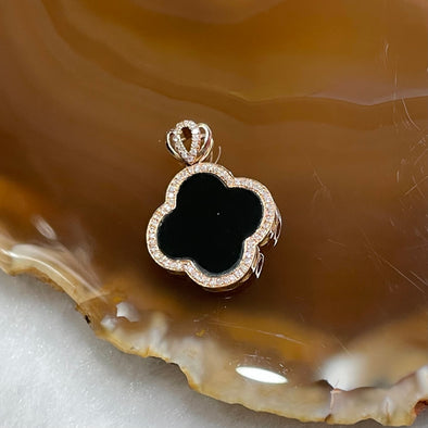 Type A Translucent Black Jade Jadeite Pendant 18k Rose gold & natural Diamonds 1.41g 21.5 by 15.5 by 2.2mm