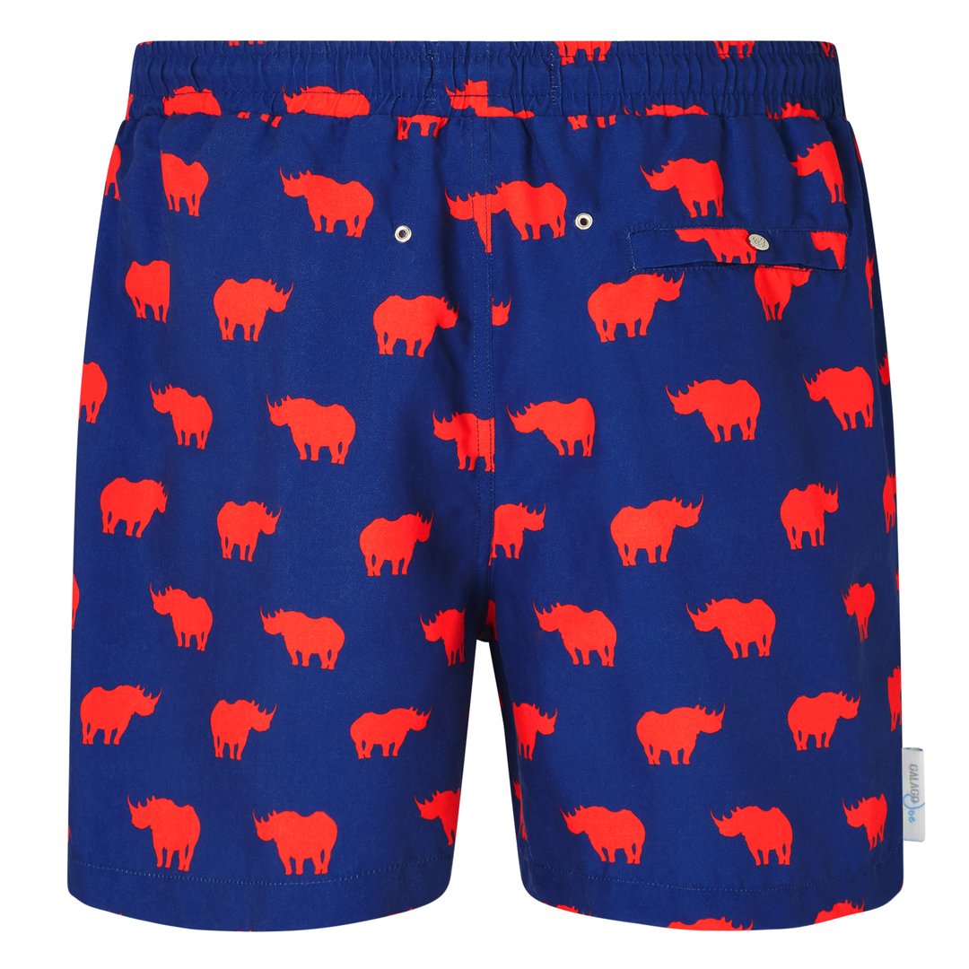 Men's Drawstring Swim Shorts | Navy Rhino Print | Galago Joe