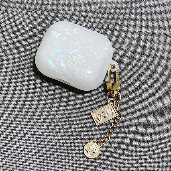 Dreamy White Glossy Pearl Shell w Bracelet Soft case For Apple Airpods 1 2 Pro 3