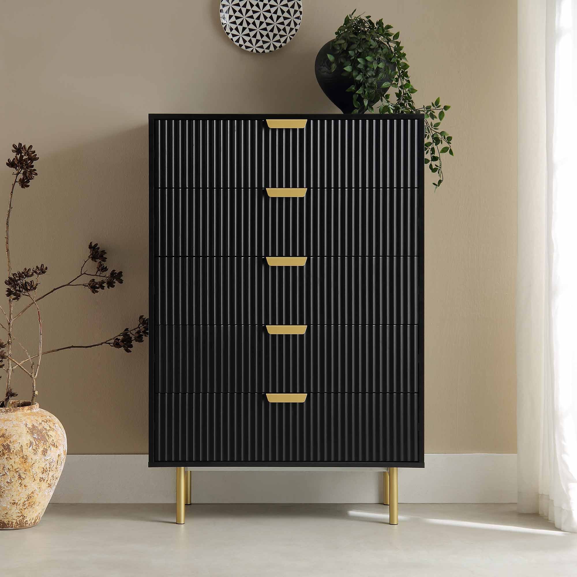 Richmond Ridged Chest of 5 Drawers, Matte Black