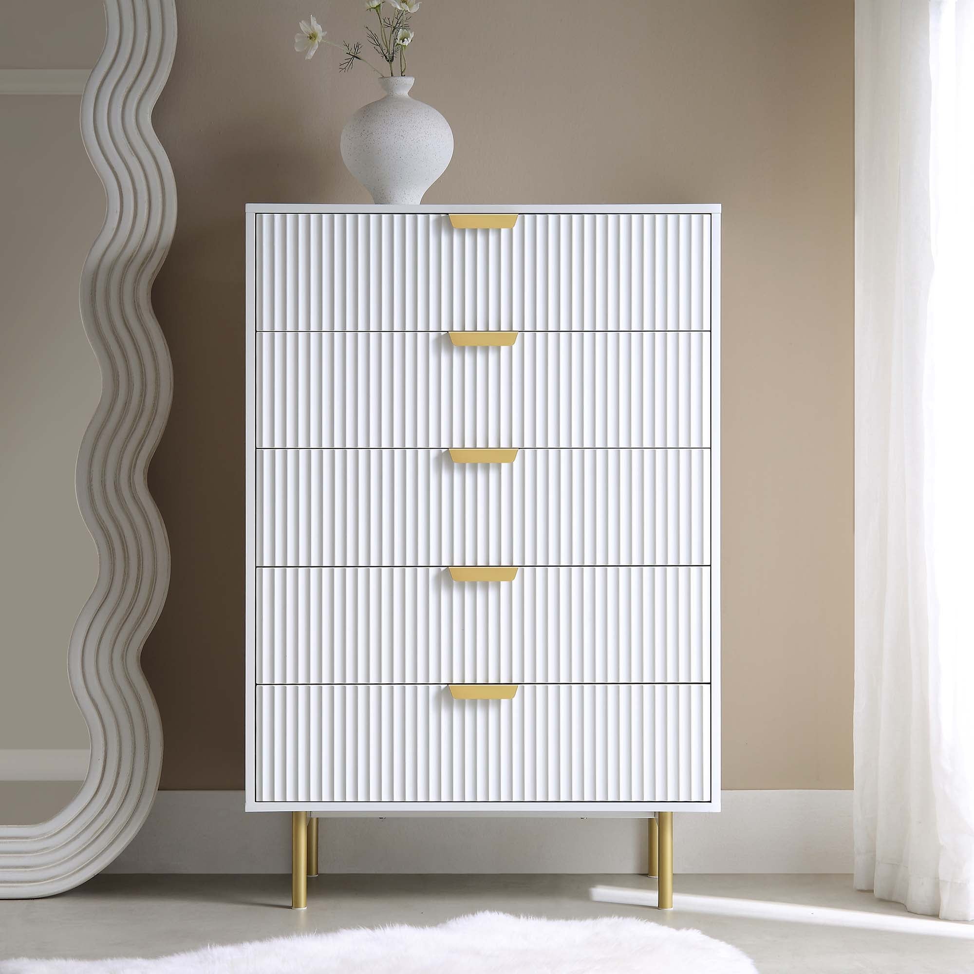 Richmond Ridged Chest of 5 Drawers, Matte White