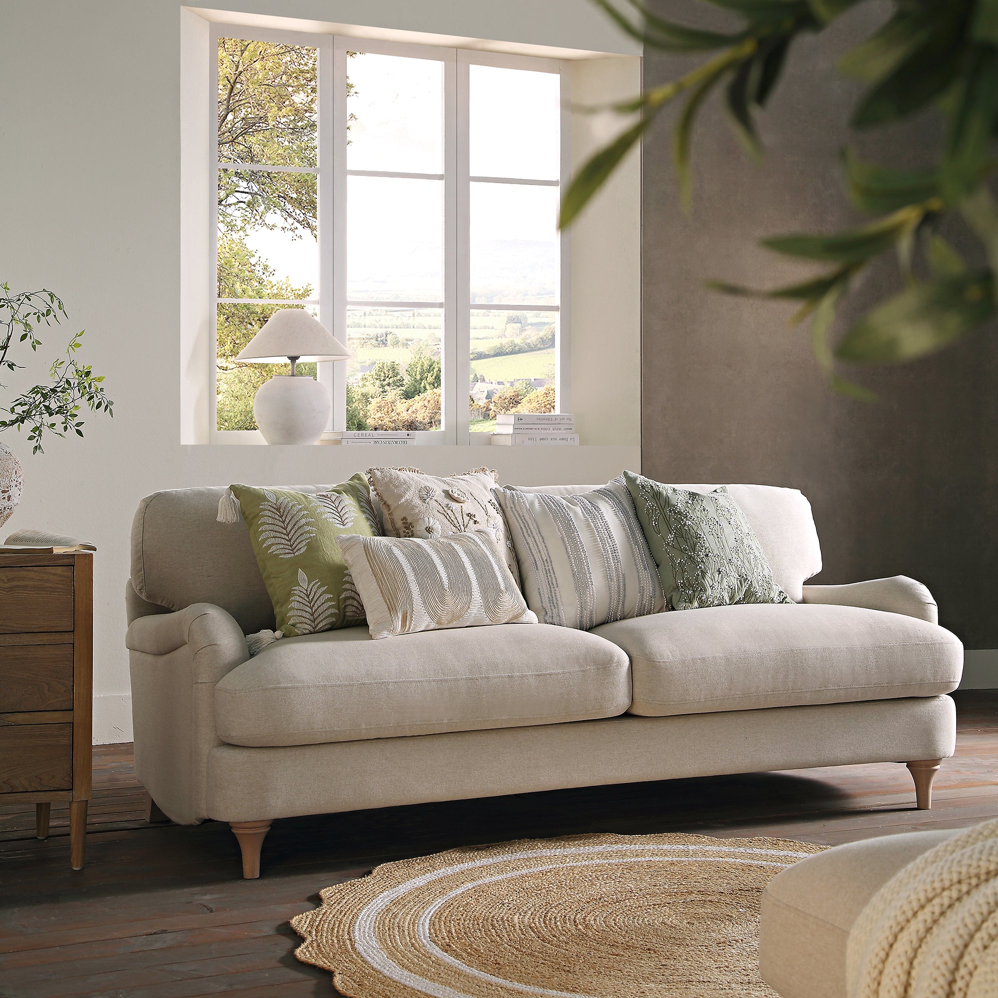 Daphnis Oatmeal Fabric Sofa, 3-Seater