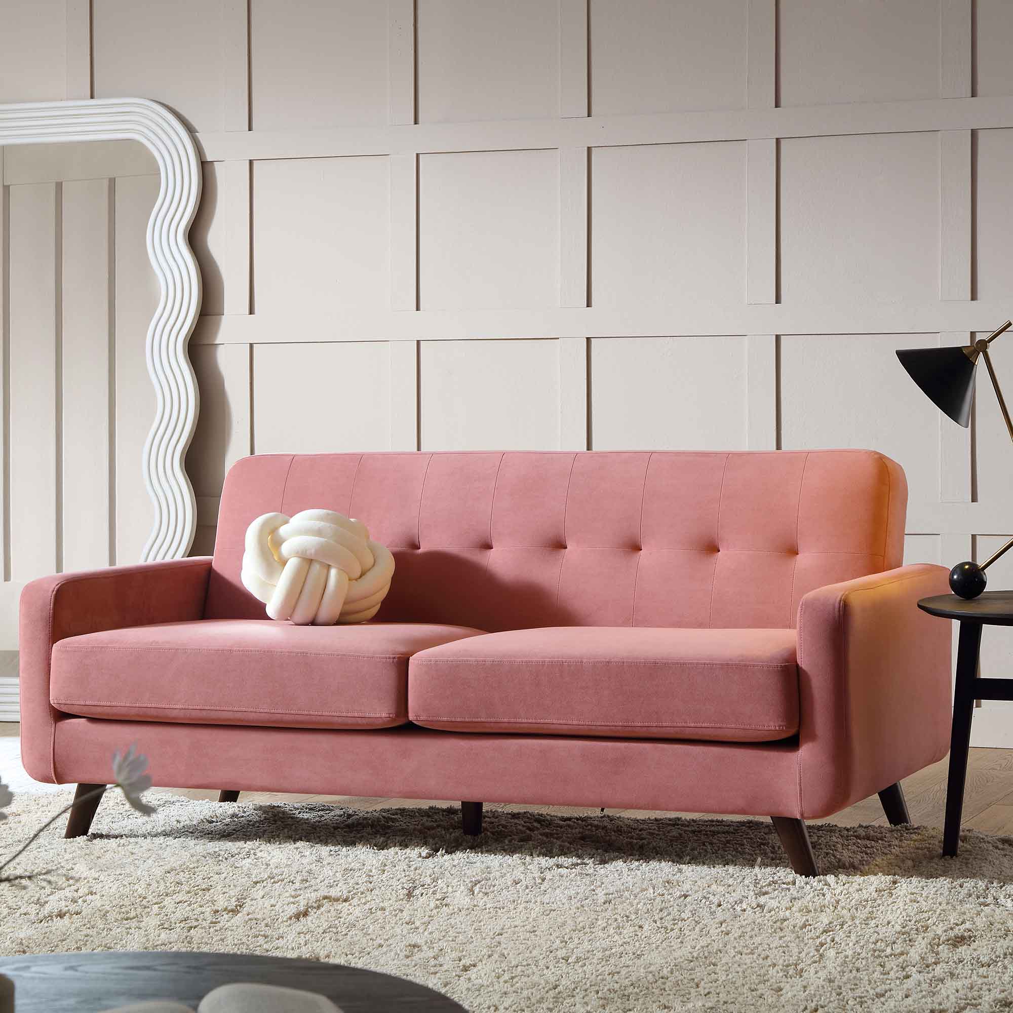 Clarence 3-Seater Sofa in Blush Pink Velvet