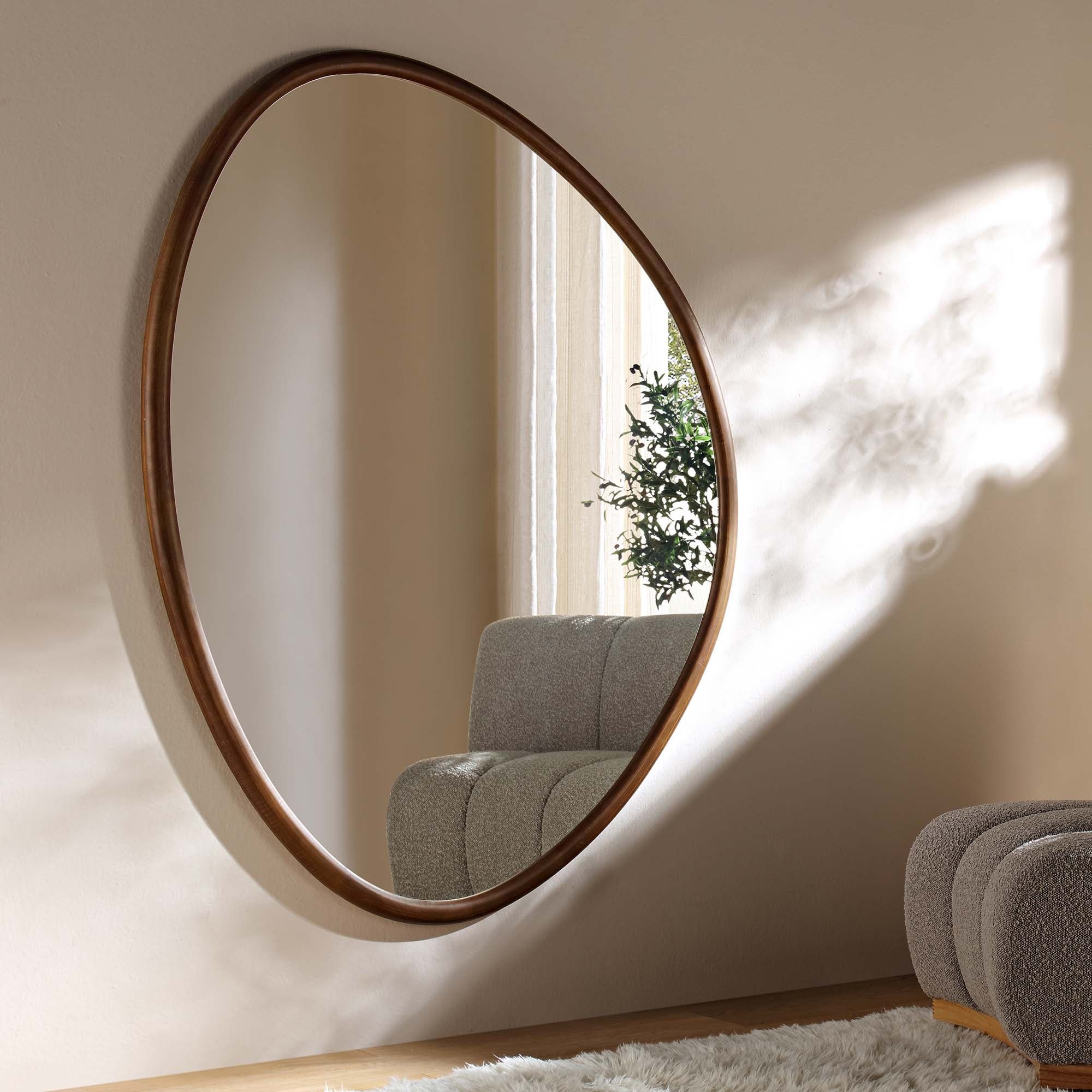 Edo Irregular Pebble Large Wooden Mirror 160 x 120 cm, Walnut