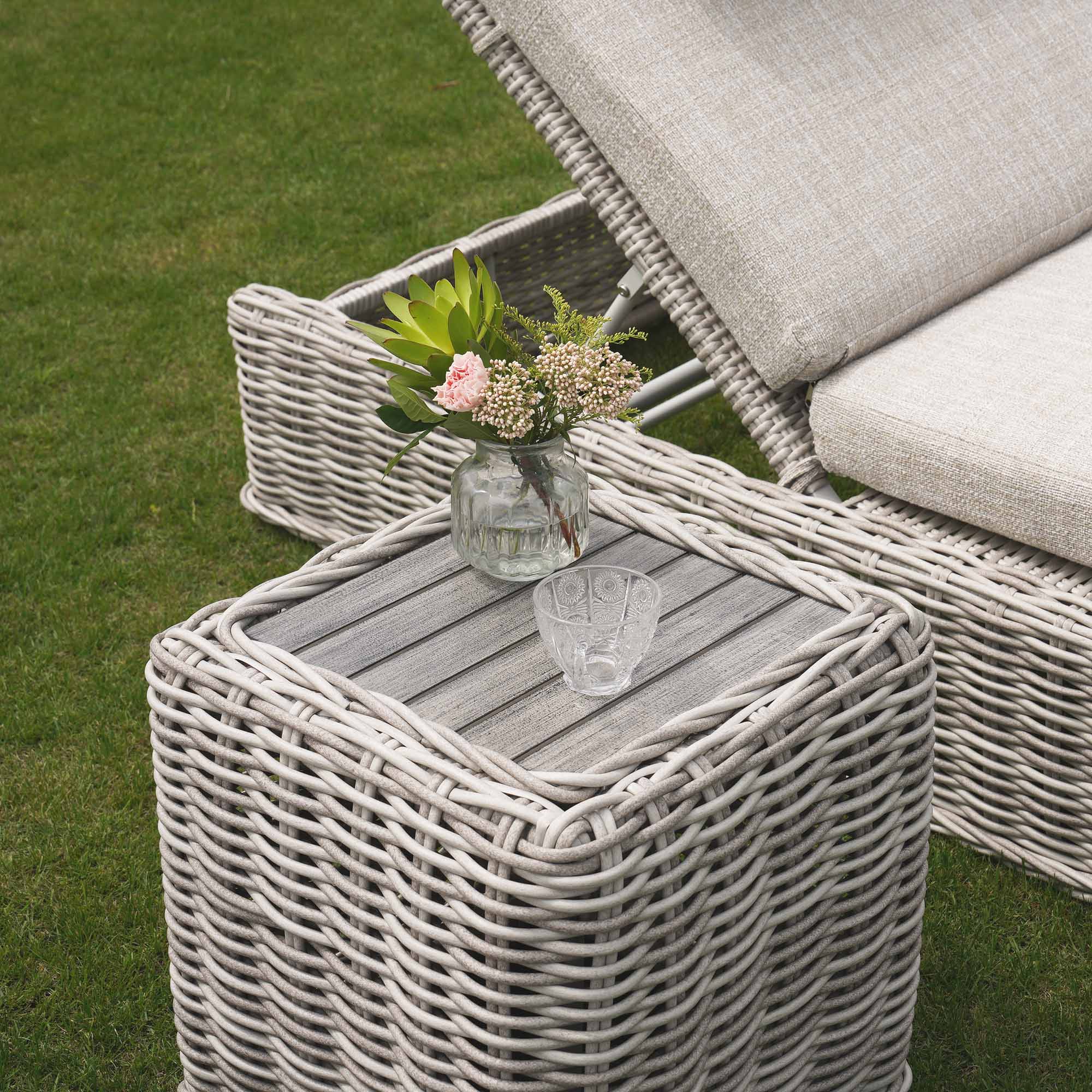 Bellagio Round Wicker Outdoor Side Table, Light Grey