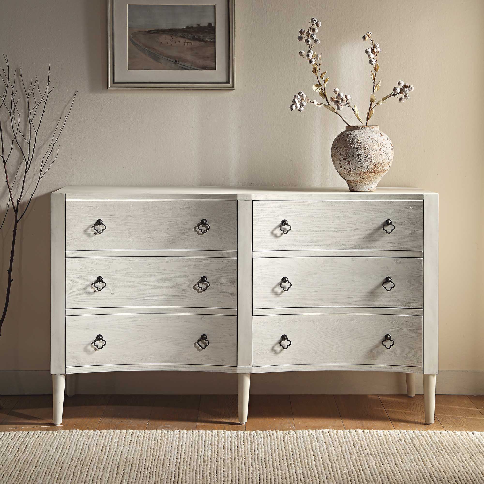 Thalia Concave Double Chest of Drawers, Washed White