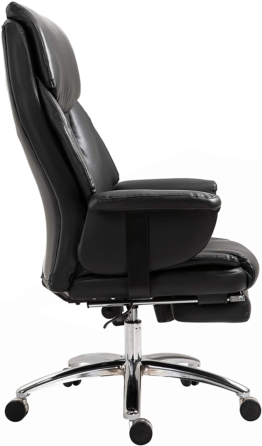 Abraham Wingback Style Office Chair with Footrest in Black PU Leather