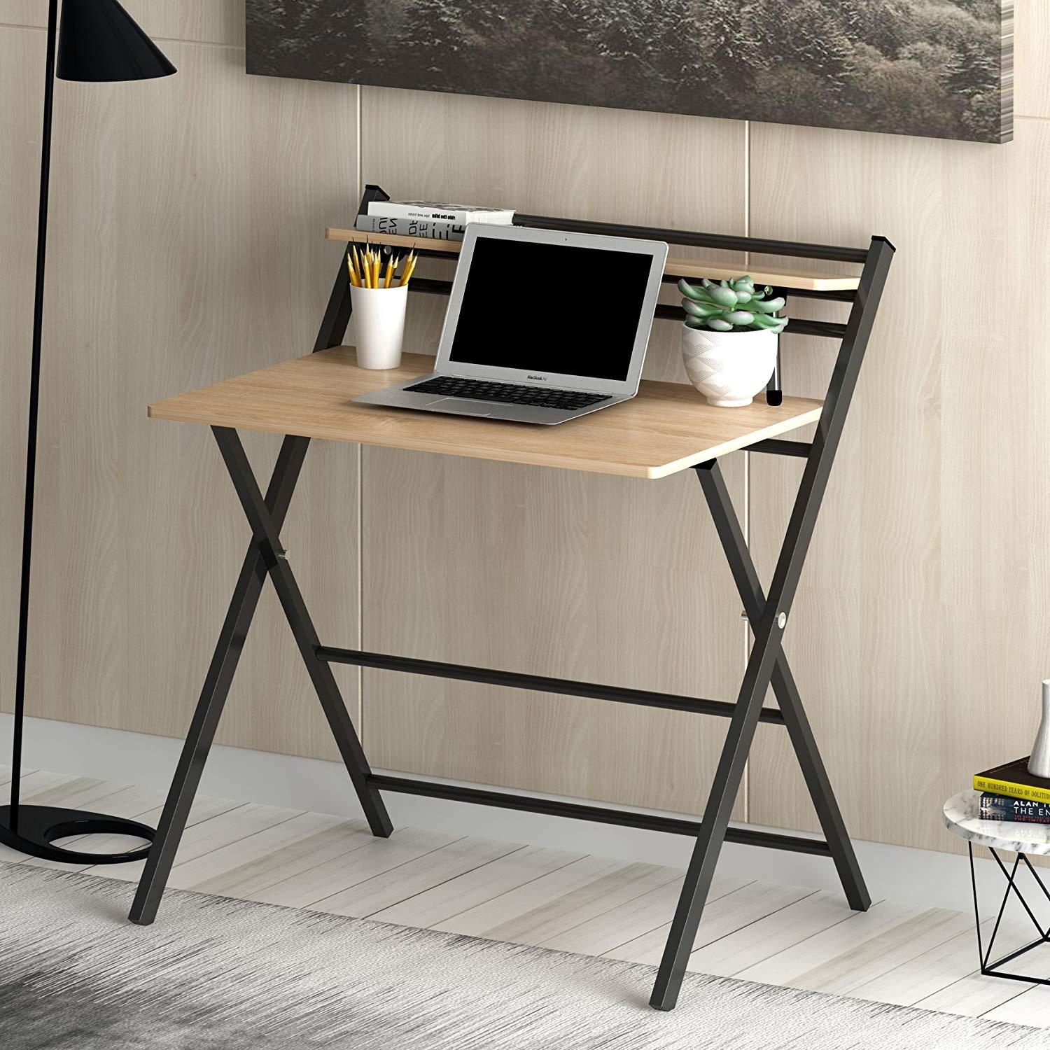  Folding Desk  with Natural Desk  Top and Steel Frame Shop 