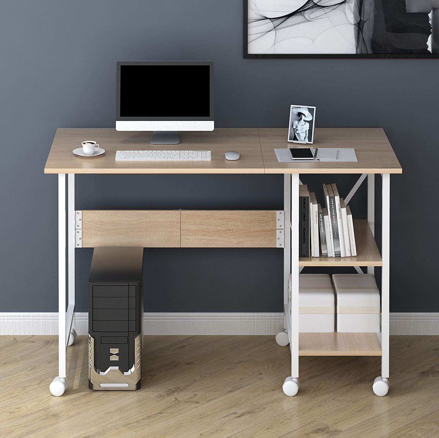 2 In 1 Extending Computer Desk Workstation Table With Storage