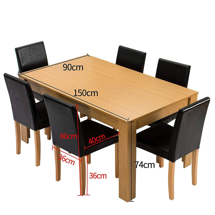 7-Piece Dining Room Set 6-Seater Dining Table with 6 Chairs Oak Effect