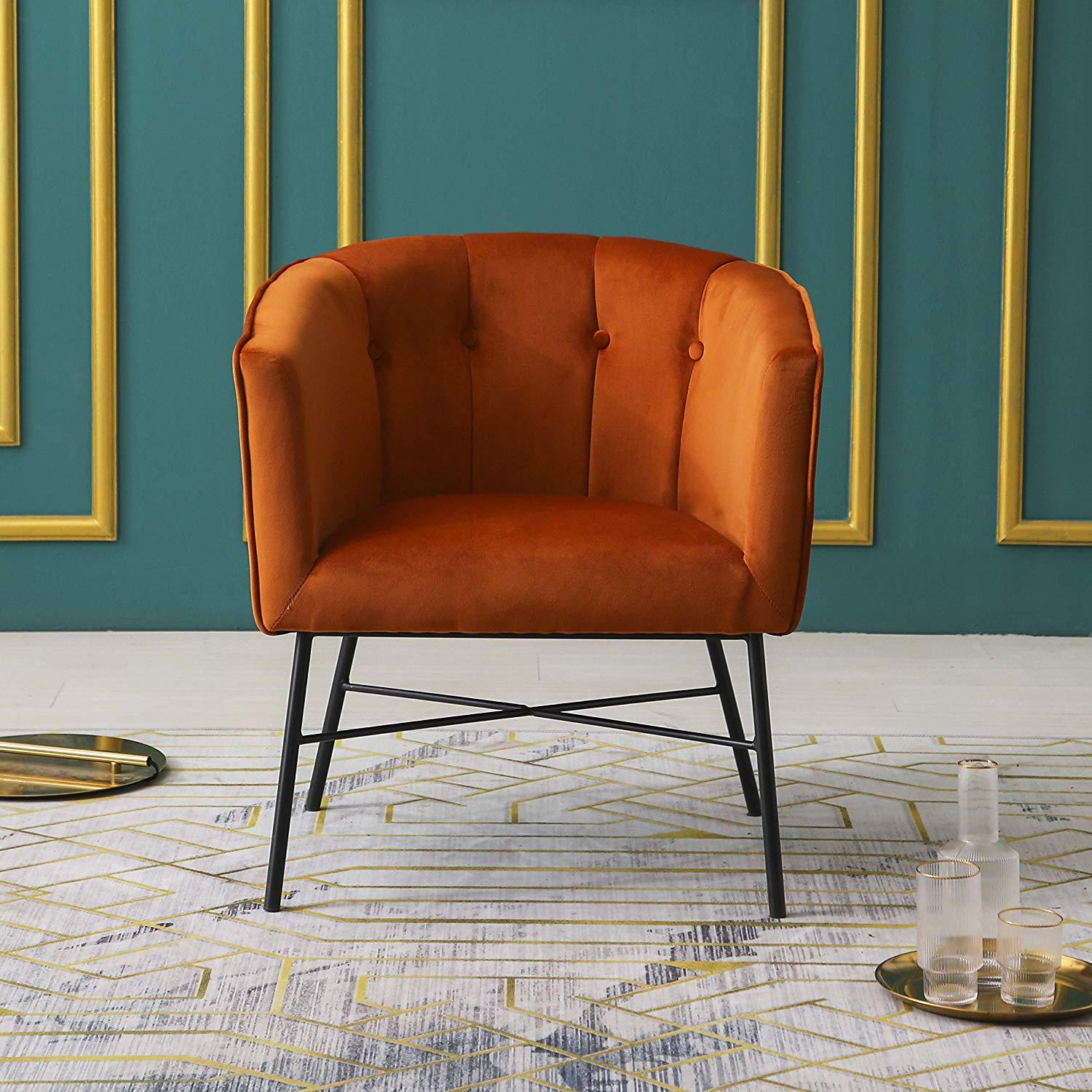 Aurelie Tub Chair in Burnt Orange Velvet