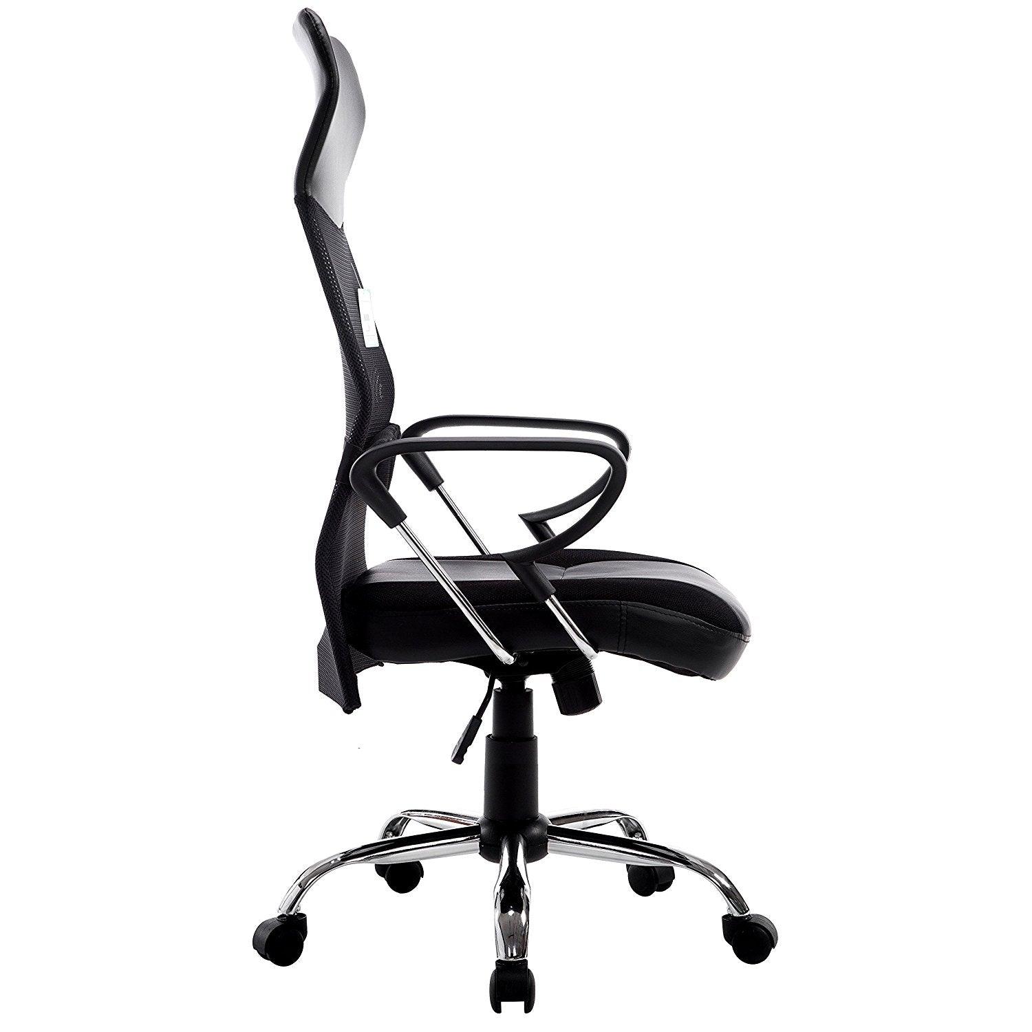 Sleek Design High Back Mesh Fabric Swivel Office Chair With Chrome Base Black 645027102771