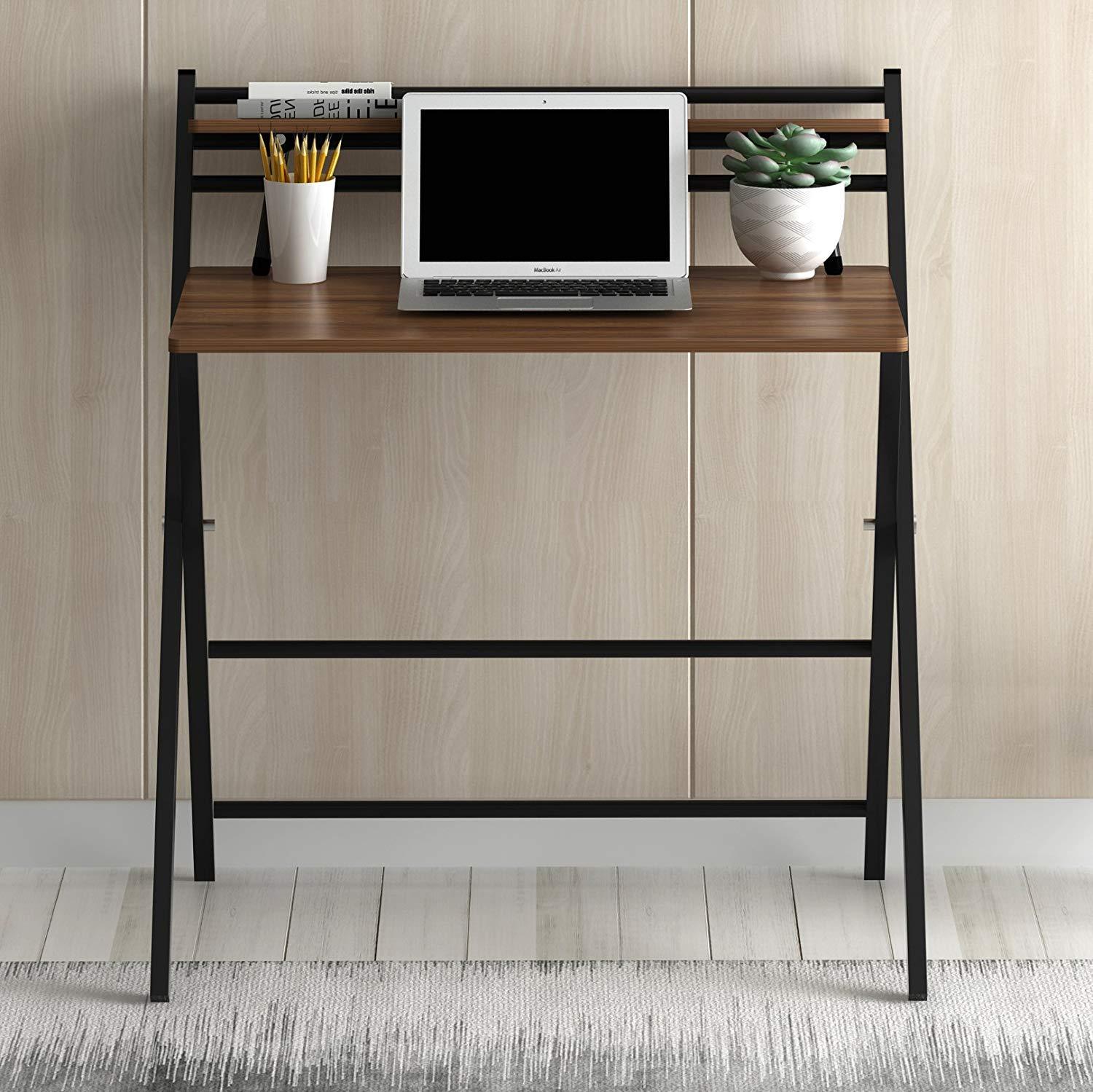 Folding Desk with Walnut Desk Top and Steel Frame | Shop Designer Home