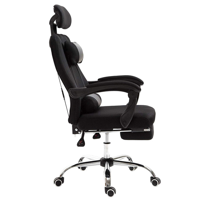 Fabric Recline Office Chair with Footrest and Neck & Lumbar Cushion