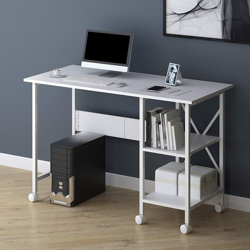 2 In 1 Extending Computer Desk Workstation Table With Storage