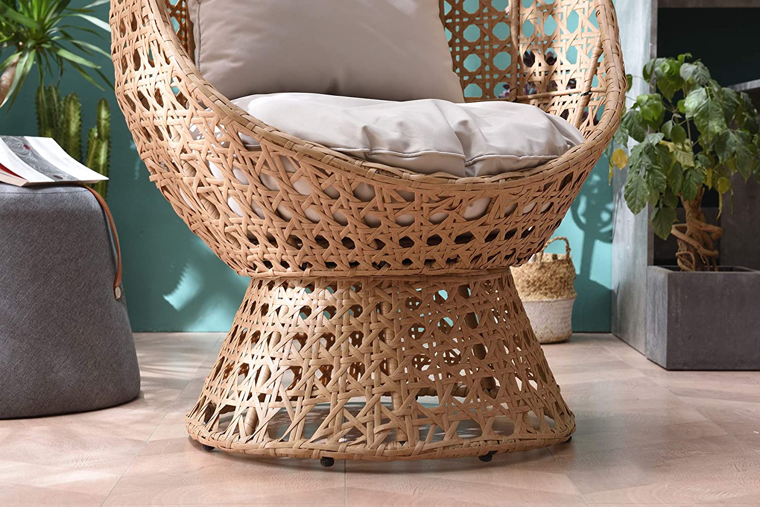 Nerida Natural Rattan Effect Cocoon Swivel Garden Egg Chair | Shop