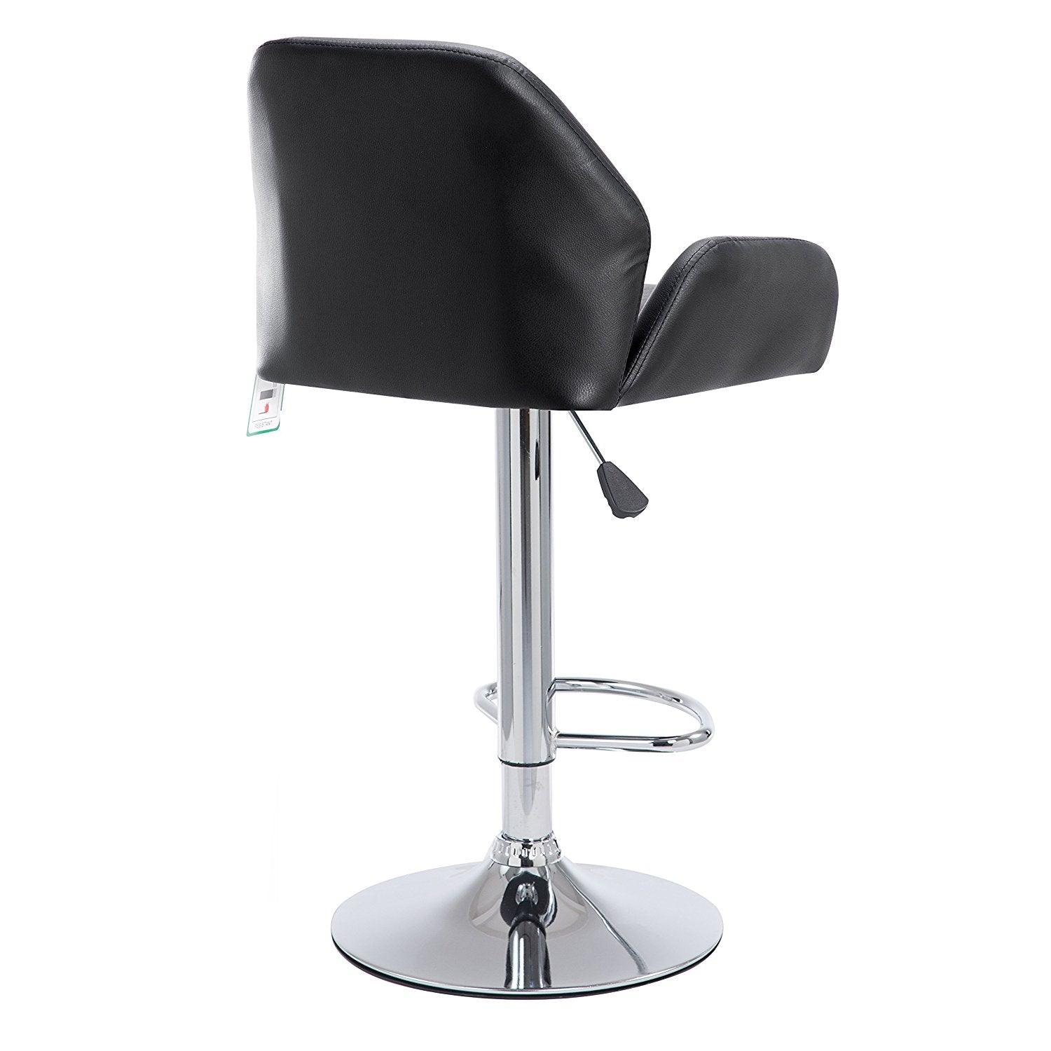 Medium Back Faux Leather Chrome Base Swivel Bar Stool in Pair, Black